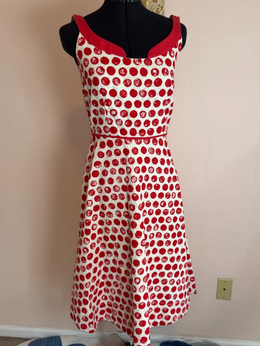 Vintage Inspired Elevenses Red And White Polka Dot Sleeveless Midi Dress Sz 4